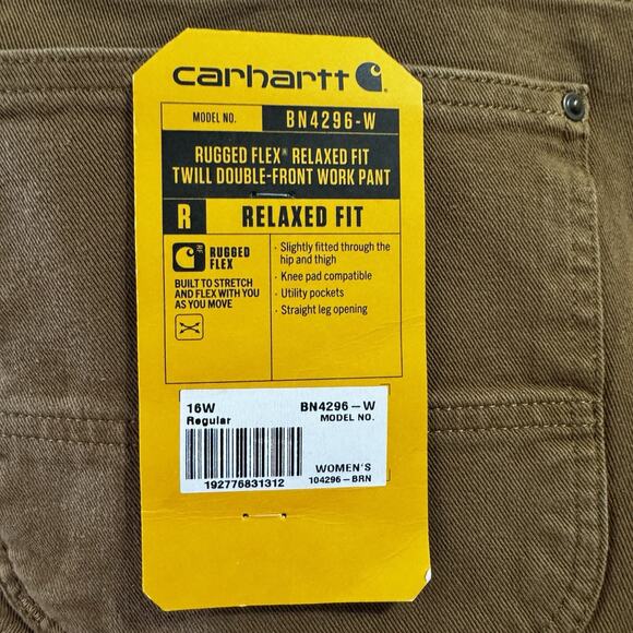 Carhartt NWT Womens pants brown rugged Flex Relaxed BN4296 Double Front Sz 16 R - Picture 6 of 12